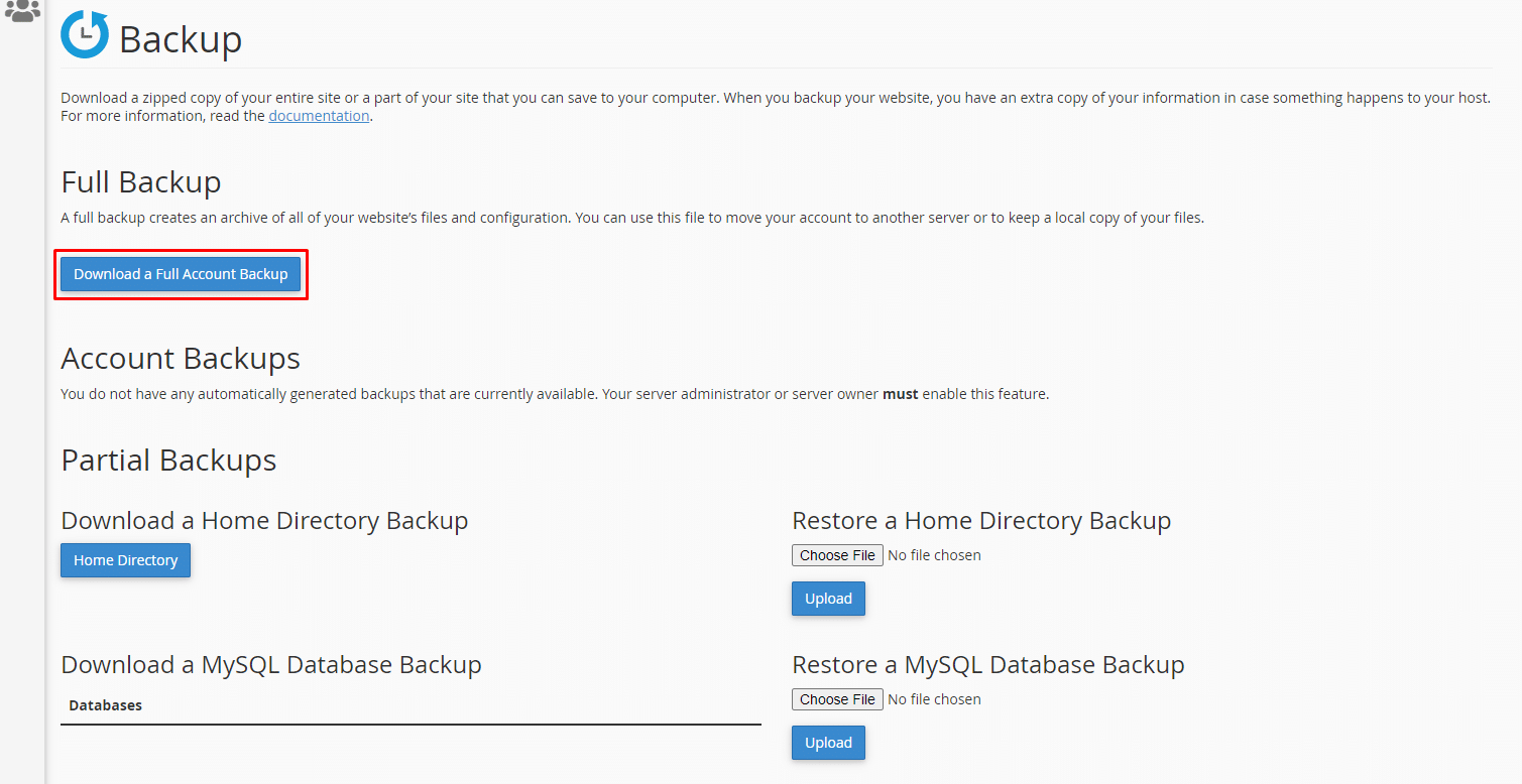 How to Download a Full Account Backup in cPanel