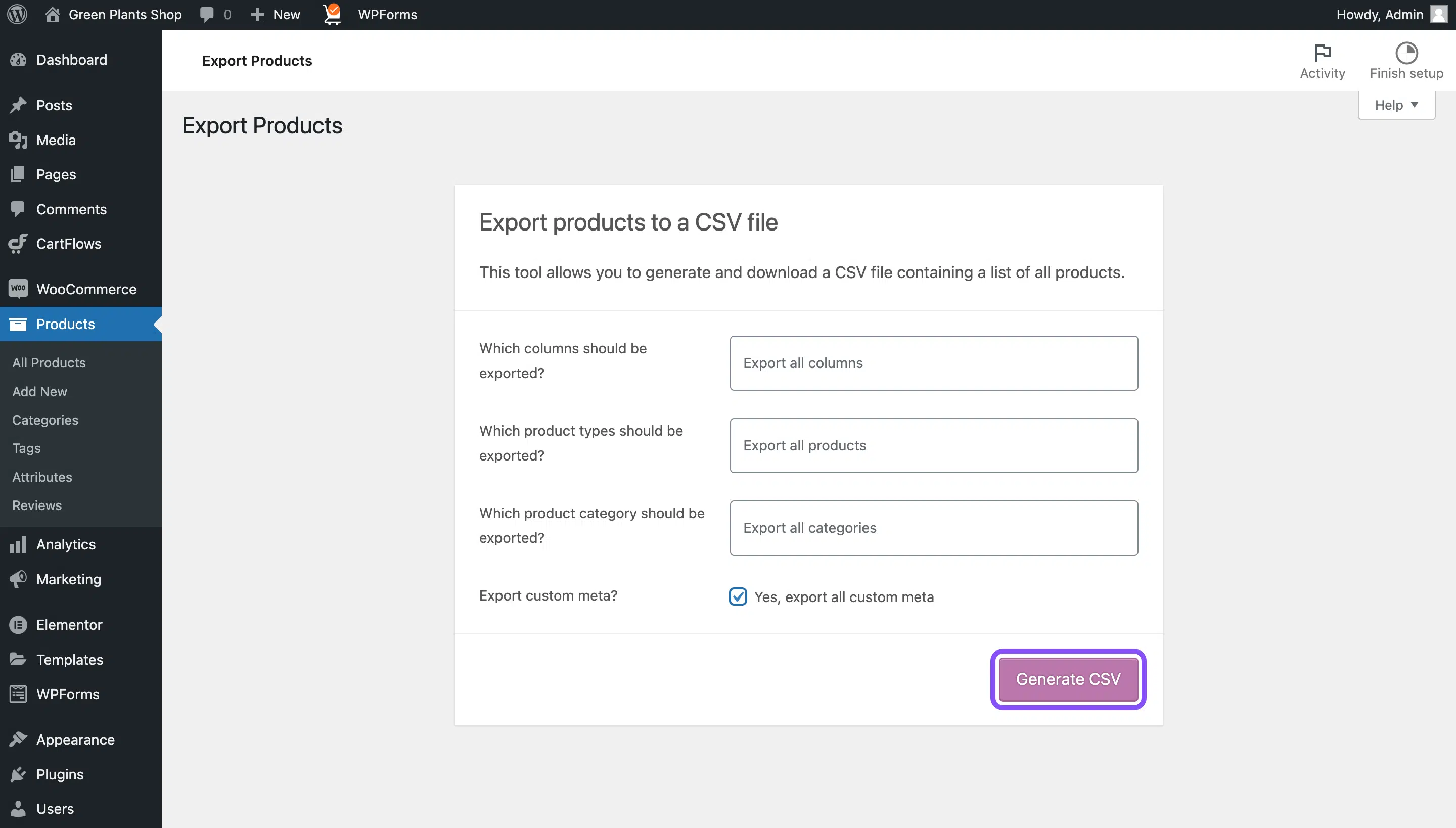WooCommerce Products - Export - Generate CSV